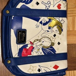 Disney Blue and Gold Alice in Wonderland Loungefly Bag
